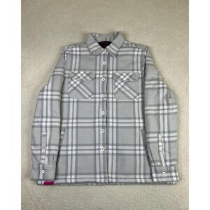 T-Mobile Jacket Womens Large Gray Plaid Sherpa Lined Fleece Button Front Warm